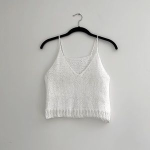 White cotton hand knit top XS